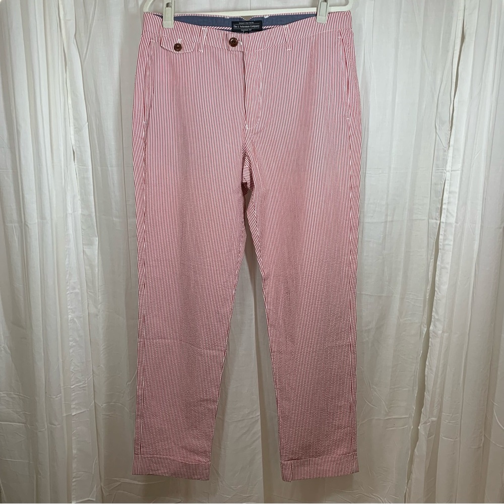 The J. Peterman Company 100% Cotton Red & White Seersucker Pants Size 34‎